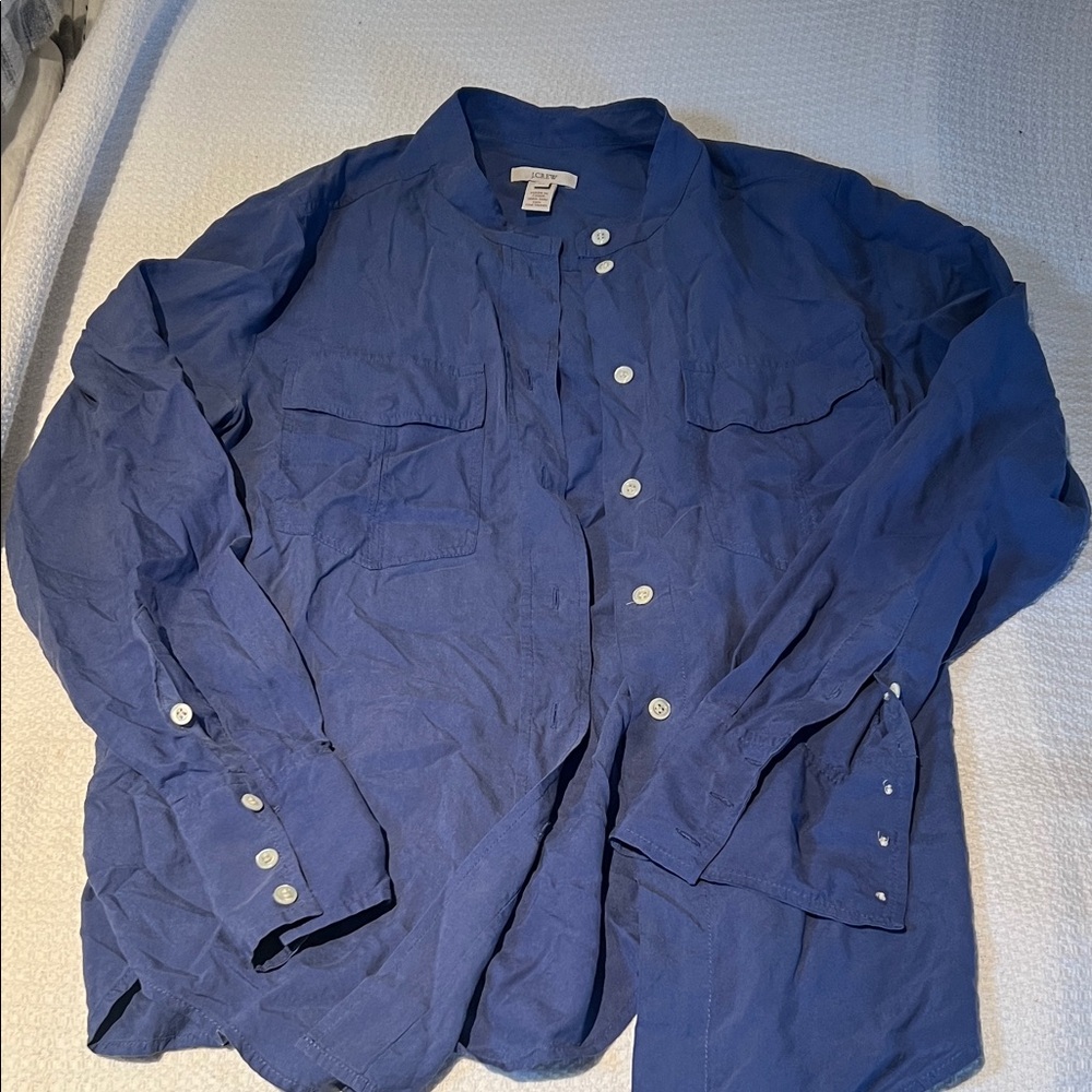 J. Crew Navy Lightweight Button-Front Shirt Jacket